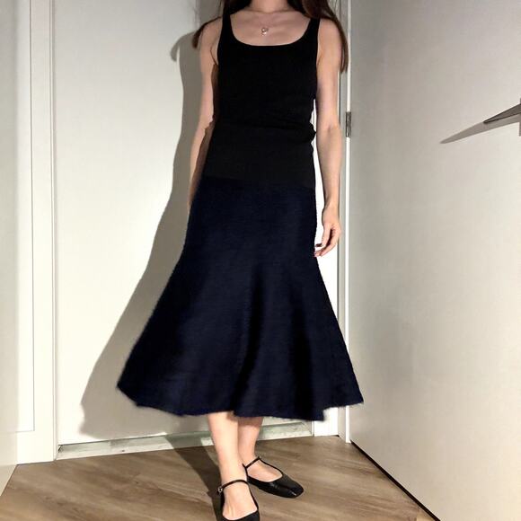 $2400 Khaite Cashmere Silk Cadence Navy Tweed Midi Skirt S Small Blue Fuzzy - Picture 13 of 13